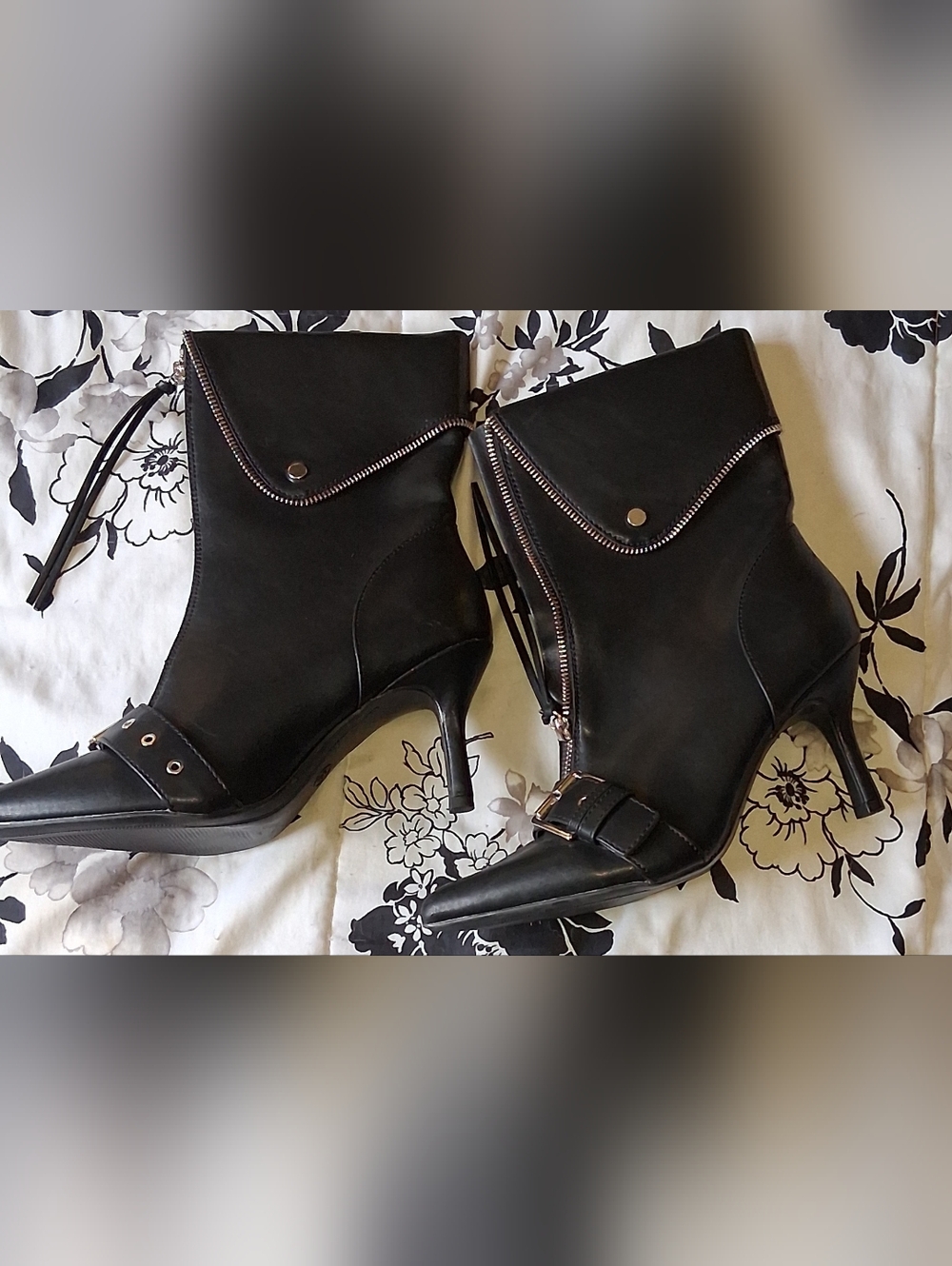 Target Black Pointed Toe Ankle Booties with Buckle and Zipper